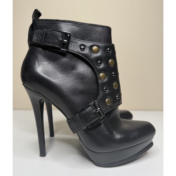 Michael Kors MK Studded Booties Womens 8.5M Black Leather Stiletto Side Zip - Picture 1 of 12